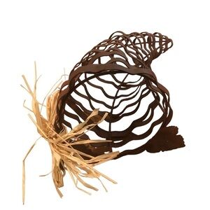 Rusty Look Wrought Iron Cornucopia W/Tied Raffia Table Decor Fall/Holiday